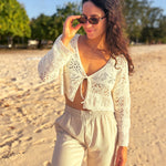 The Beachy Crochet Tie Up Cardigan in Cloud Dancer - Love and Lee Apparel