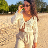 The Beachy Crochet Tie Up Cardigan in Cloud Dancer - Love and Lee Apparel