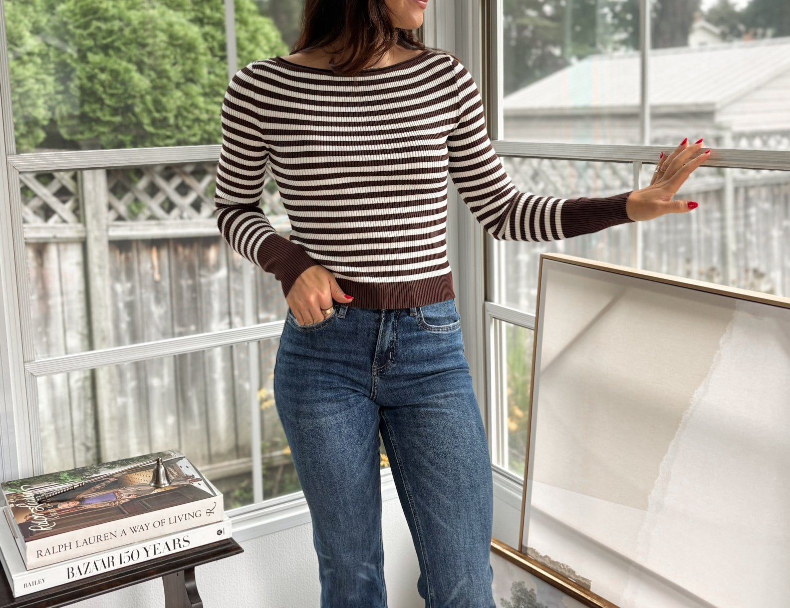 'Study Hall' Boat Neck Stripe Ribbed Long Sleeve Sweater Top - Love and Lee Apparel