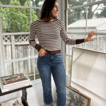 'Study Hall' Boat Neck Stripe Ribbed Long Sleeve Sweater Top - Love and Lee Apparel