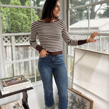 'Study Hall' Boat Neck Stripe Ribbed Long Sleeve Sweater Top - Love and Lee Apparel