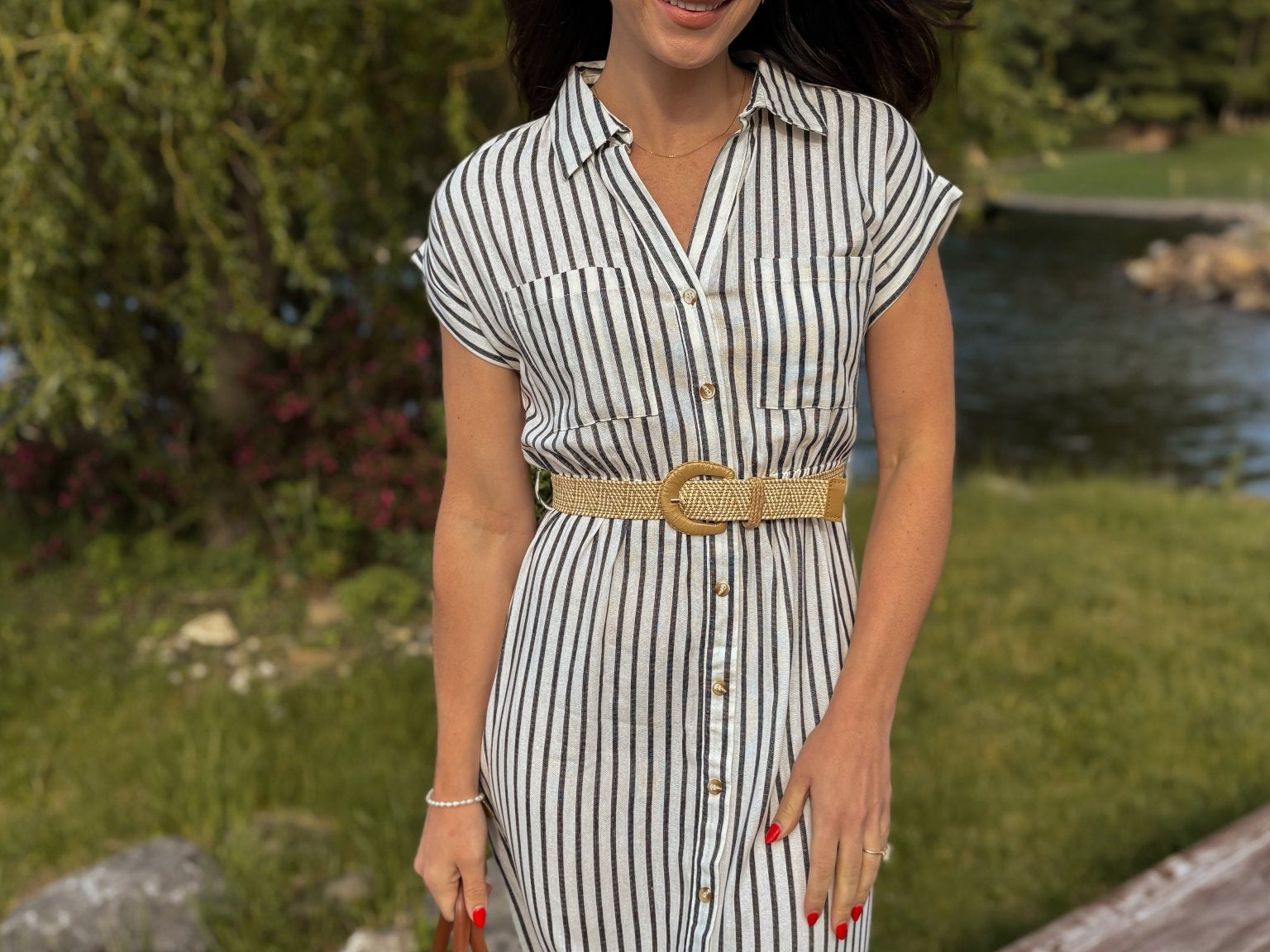 Sunset Collared Short Sleeve Belted Shirt Dress - Love and Lee Apparel
