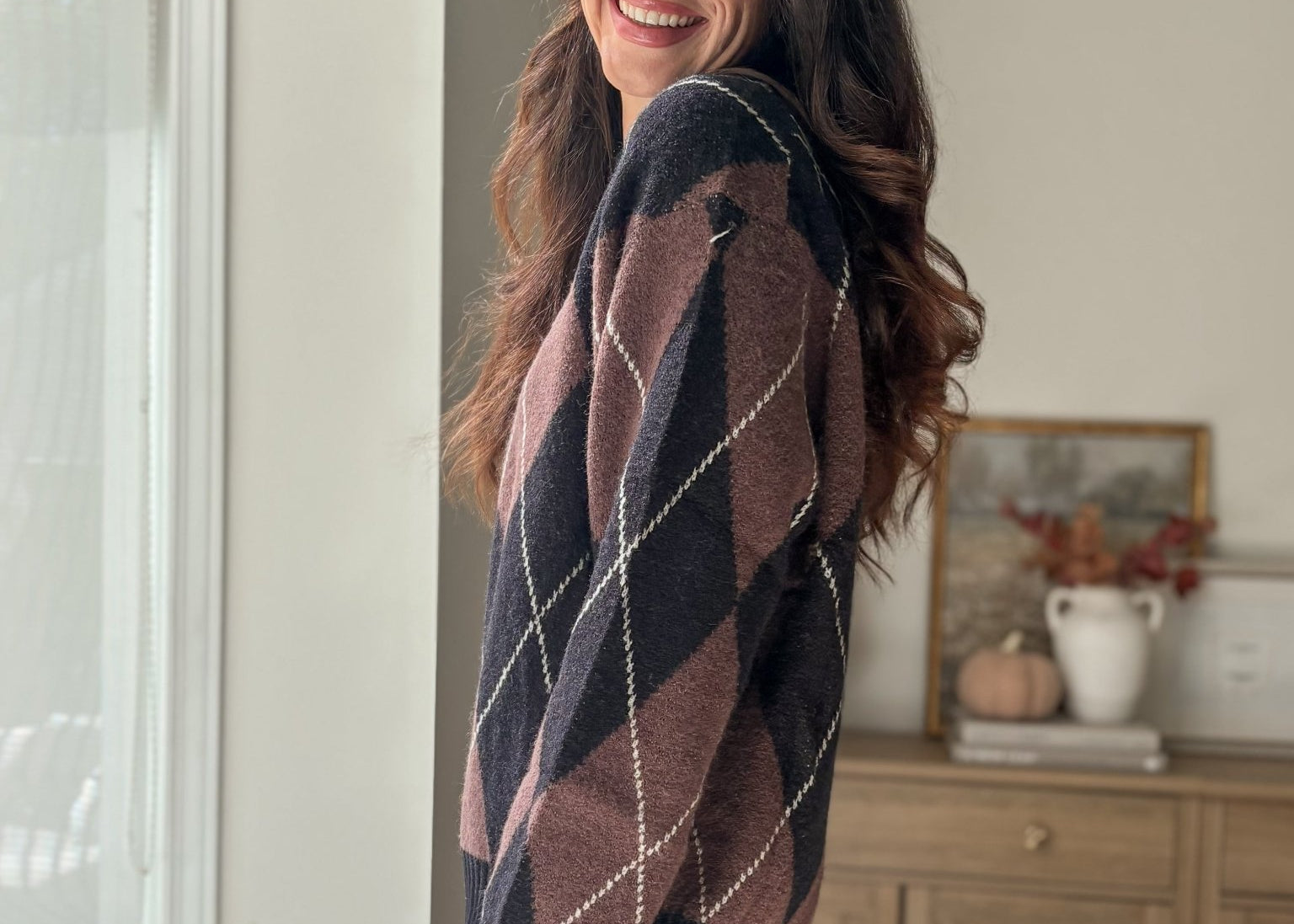The 'Giving Season' Oversized Argyle Crew Neck Knit Pullover - Love and Lee Apparel