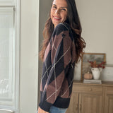 The 'Giving Season' Oversized Argyle Crew Neck Knit Pullover - Love and Lee Apparel