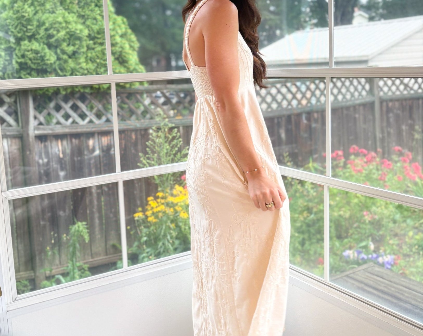 Iris Textured Floral Embroidery Midi Dress - Love and Lee Apparel