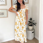 The Irene Floral Ruched Bust Puff Sleeve Midi Dress - Love and Lee Apparel