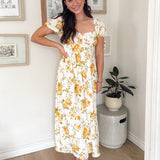 The Irene Floral Ruched Bust Puff Sleeve Midi Dress - Love and Lee Apparel