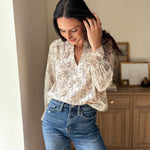 The Vintage Stonehouse Floral Print Split Neck Long Sleeve Blouse - Love and Lee Apparel