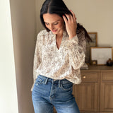 The Vintage Stonehouse Floral Print Split Neck Long Sleeve Blouse - Love and Lee Apparel