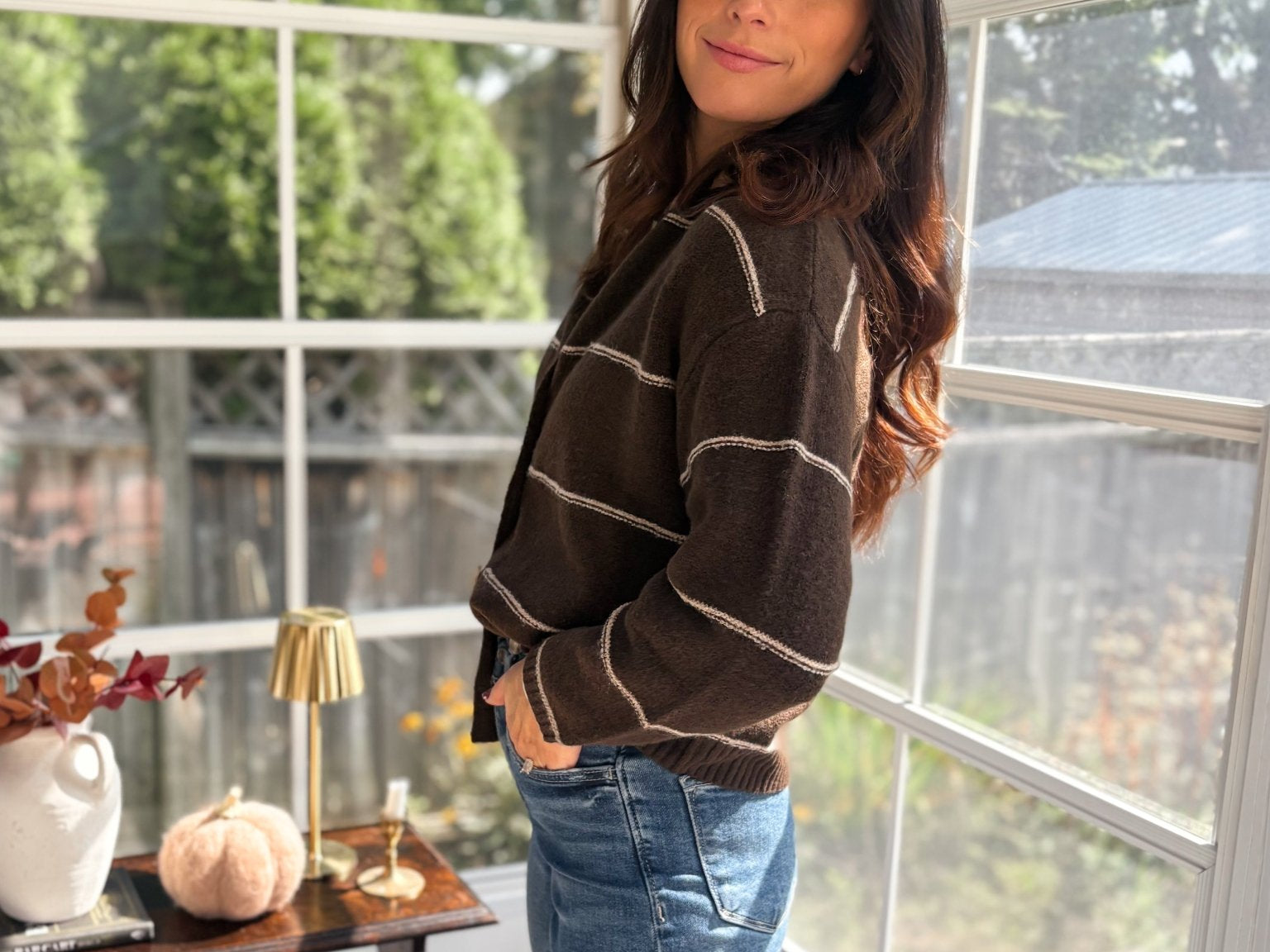 Fallen Leaves Stripe Button Down Cardigan - Love and Lee Apparel