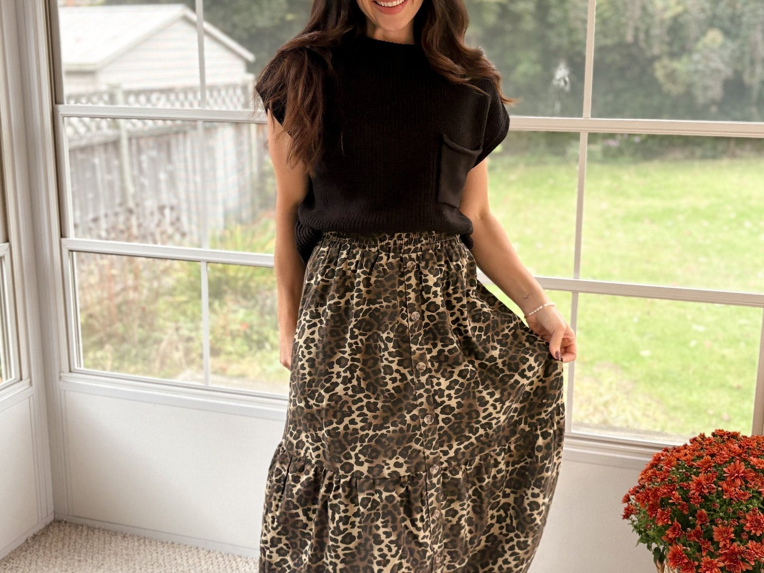 The Eliza Button Down Leopard Printed Midi Skirt - Love and Lee Apparel
