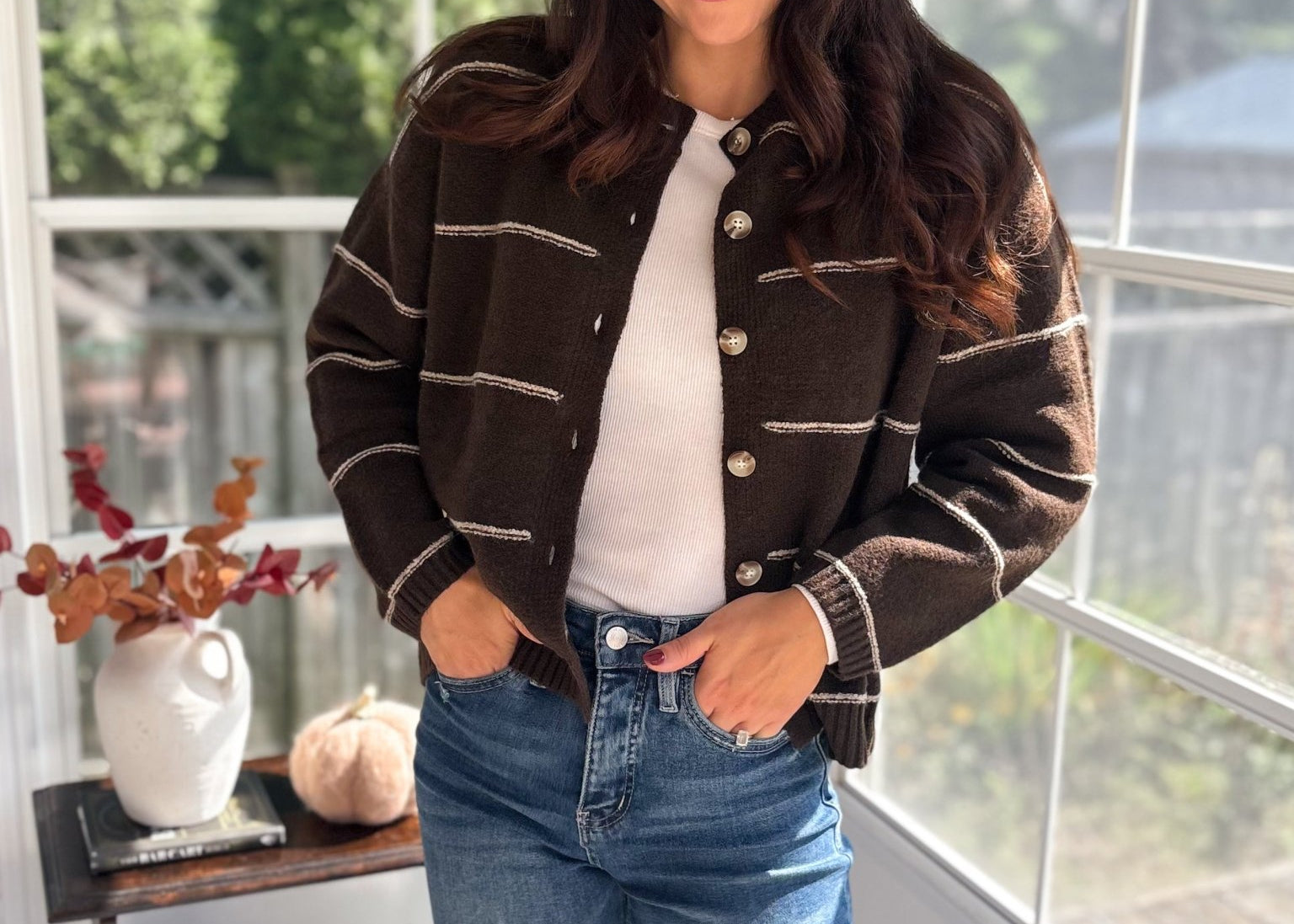 Fallen Leaves Stripe Button Down Cardigan - Love and Lee Apparel