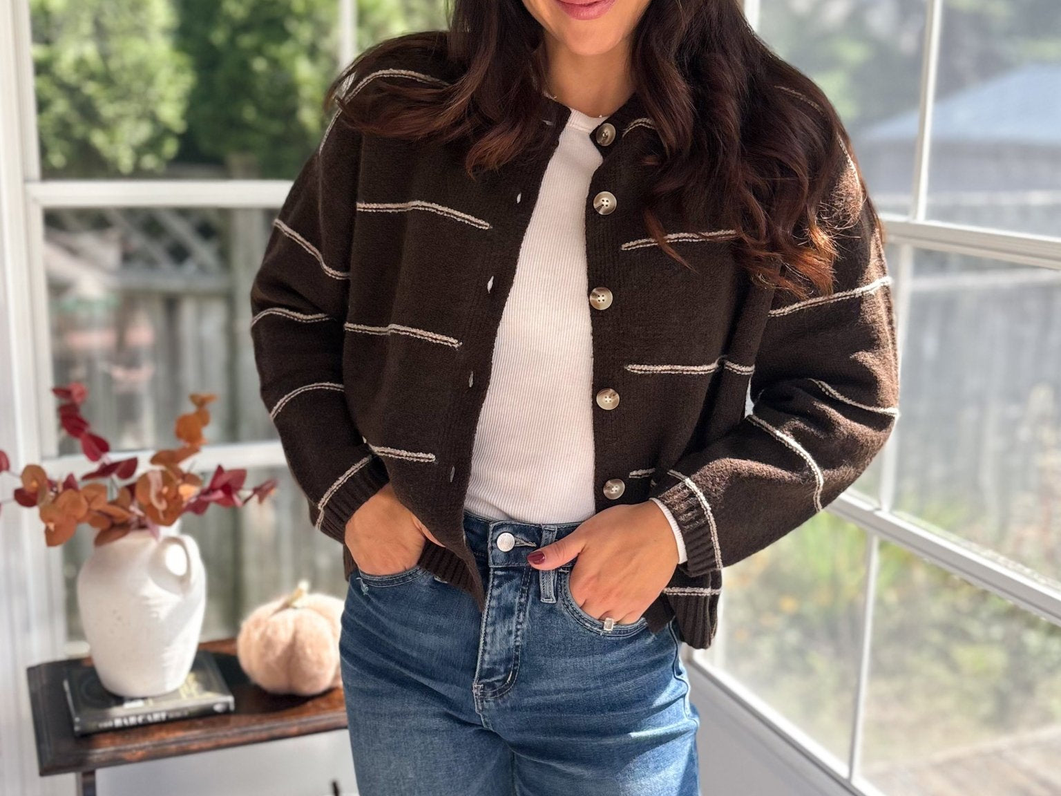 Fallen Leaves Stripe Button Down Cardigan - Love and Lee Apparel