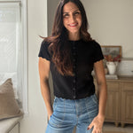 The 'Rosemary & Sage' Scalloped Short Sleeve Button Down Knit Cardigan - Love and Lee Apparel