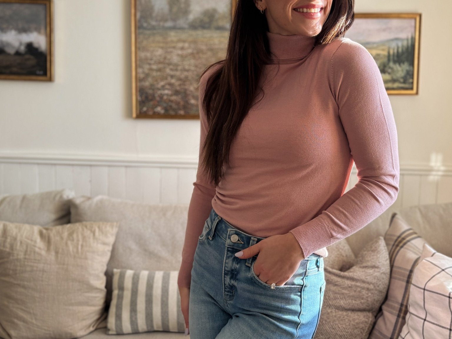 The Juliette Long Sleeve Knit Turtle Neck in Soft Pink - Love and Lee Apparel