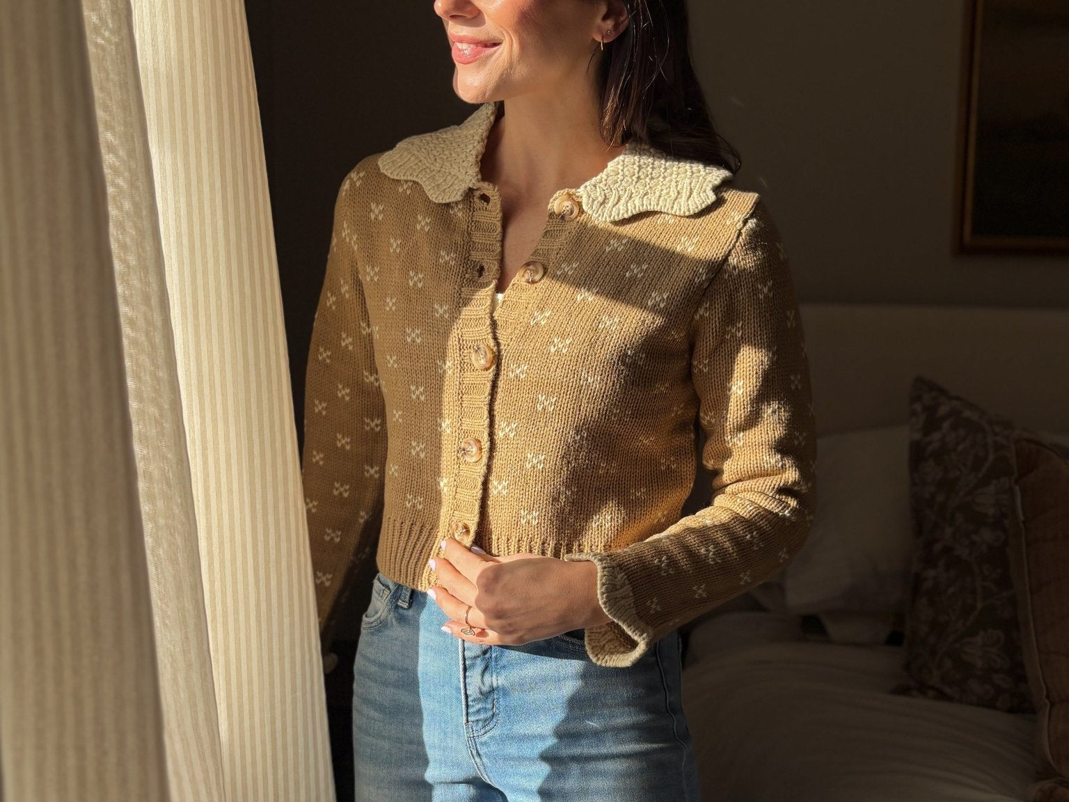 The Colette Crochet Scallop Collar Button Down Knit Cardigan - Love and Lee Apparel