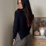 The' Home for the Holiday' Boat Neck Dolman Long Sleeve Knit Sweater in Black - Love and Lee Apparel