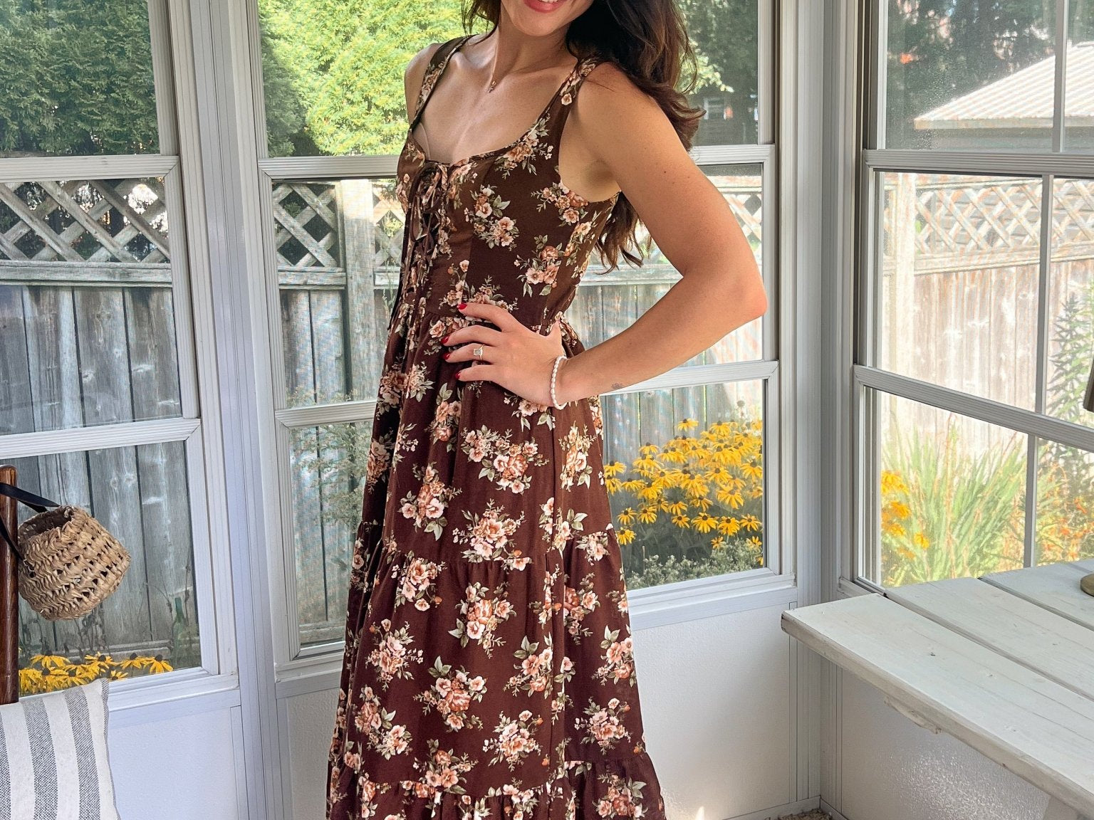 Sloan Floral Front Lace Up Corset Sleeveless Midi Dress - Love and Lee Apparel