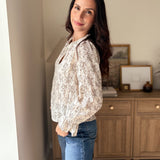 The Vintage Stonehouse Floral Print Split Neck Long Sleeve Blouse - Love and Lee Apparel