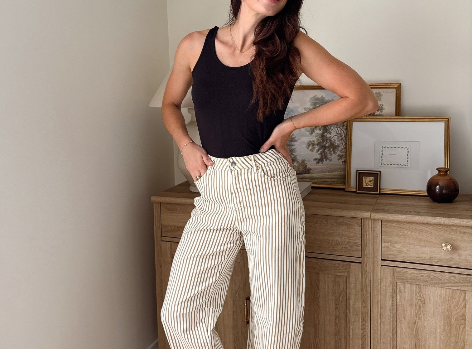 The Cecelia Stripe Cotton Barrel Jeans Casual High Waist Pants - Love and Lee Apparel