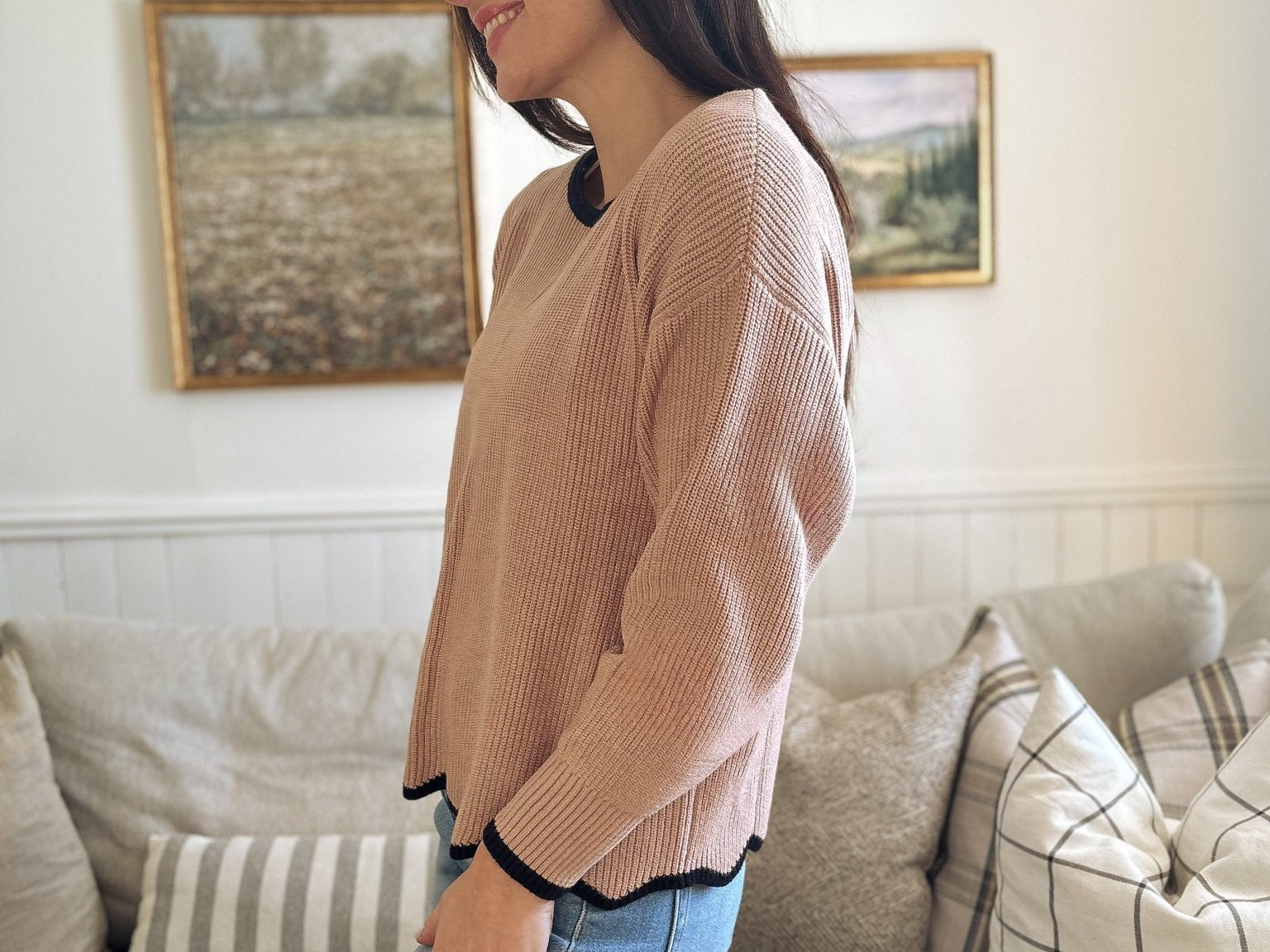 Rosalie Contrast Scallop Trim Knit Pullover Sweater - Love and Lee Apparel