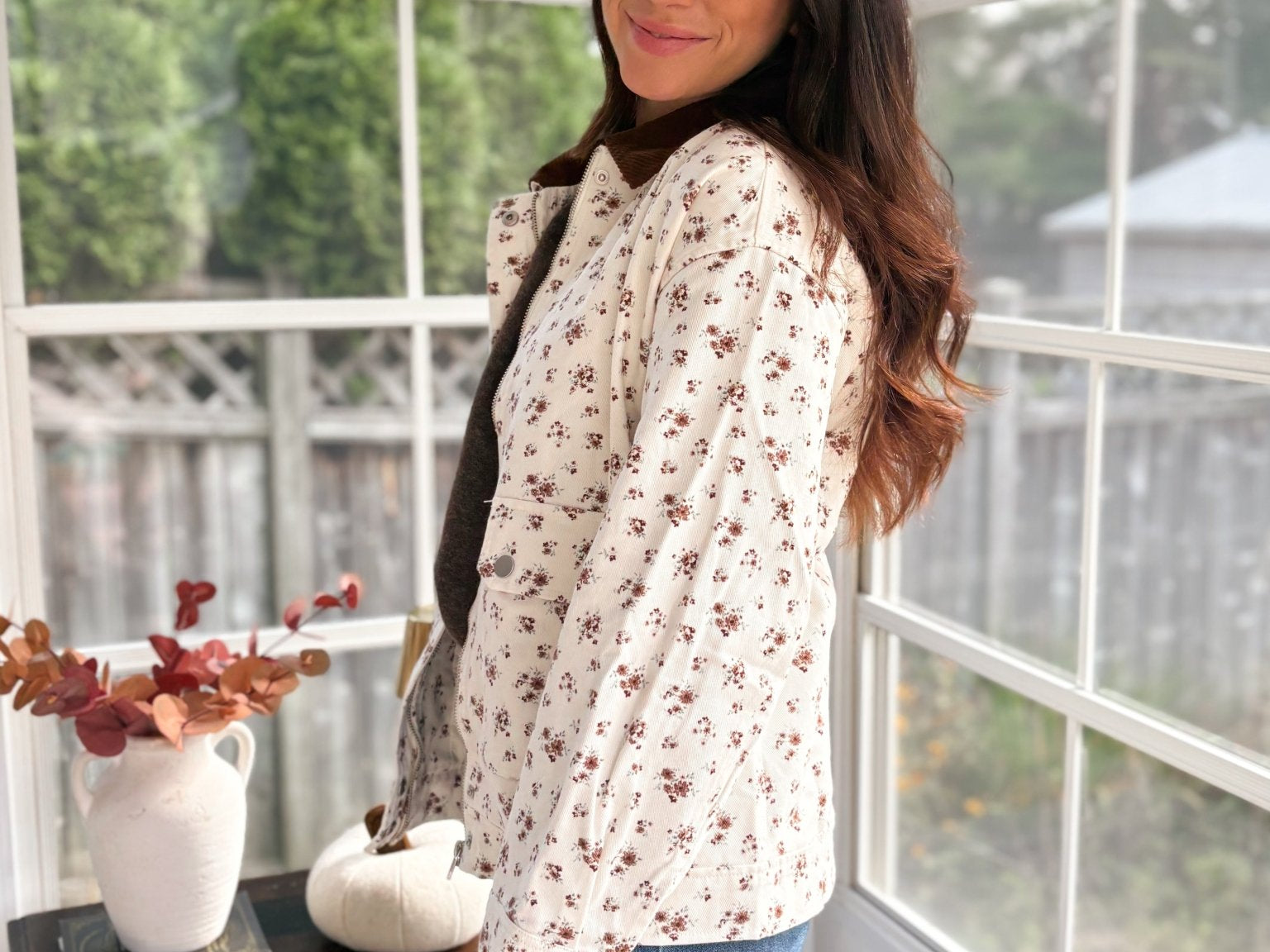 Golden Grove Floral Corduroy Collar Denim Jacket - Love and Lee Apparel