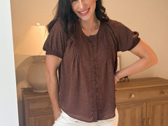 The Mayfair Pintuck Polka Dot Button Down Puff Sleeve Top - Love and Lee Apparel