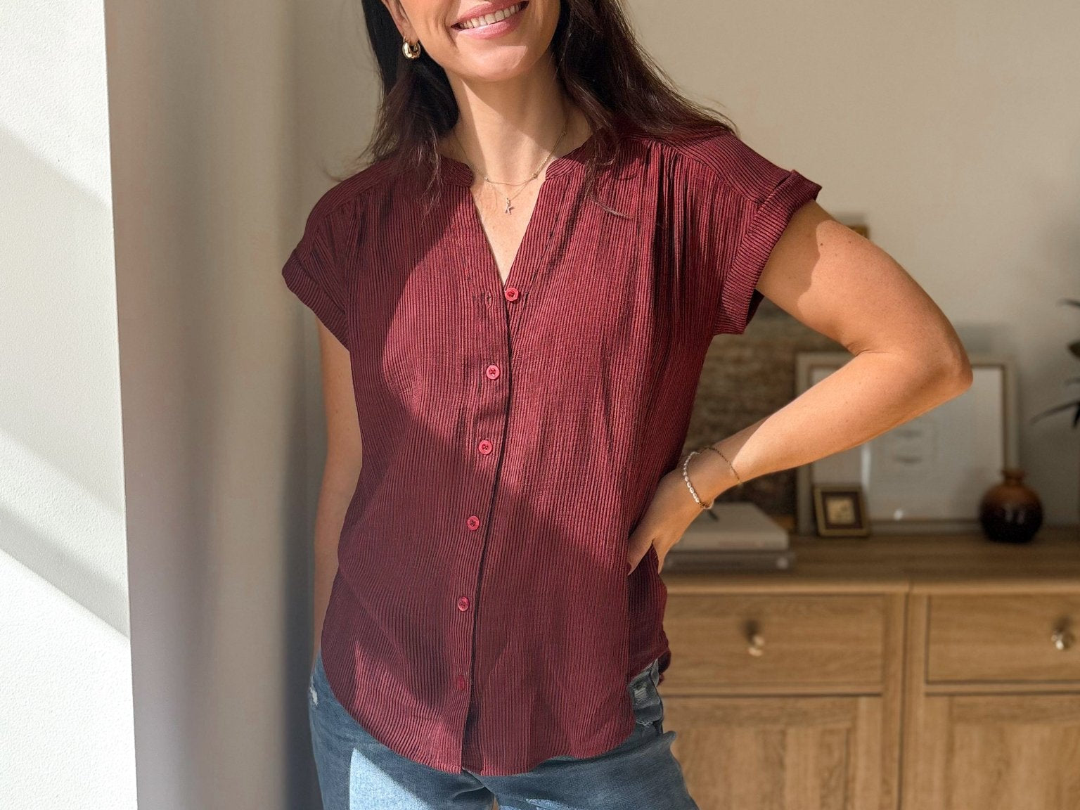 Honeycrisp Pinstripe Short Sleeve Button Down Shirt - Love and Lee Apparel