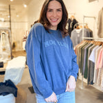 The Mom Club Crewneck Knit Top in Indigo Denim Blue - Love and Lee Apparel