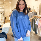 The Mom Club Crewneck Knit Top in Indigo Denim Blue - Love and Lee Apparel