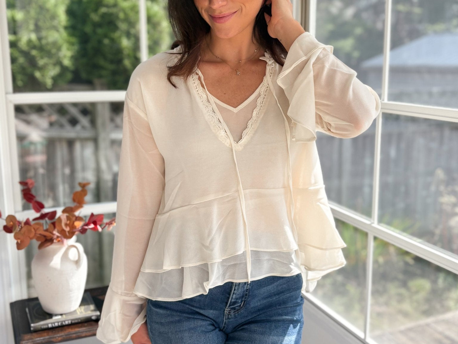 Oak & Ember Tiered Ruffle Long Sleeve Top - Love and Lee Apparel