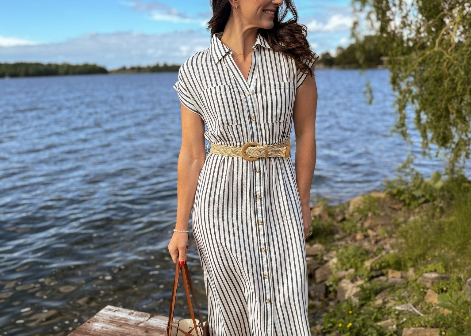 Sunset Collared Short Sleeve Belted Shirt Dress - Love and Lee Apparel