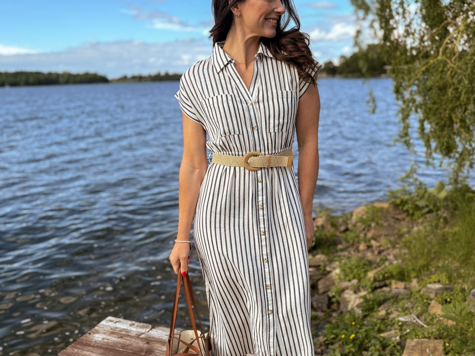 Sunset Collared Short Sleeve Belted Shirt Dress - Love and Lee Apparel