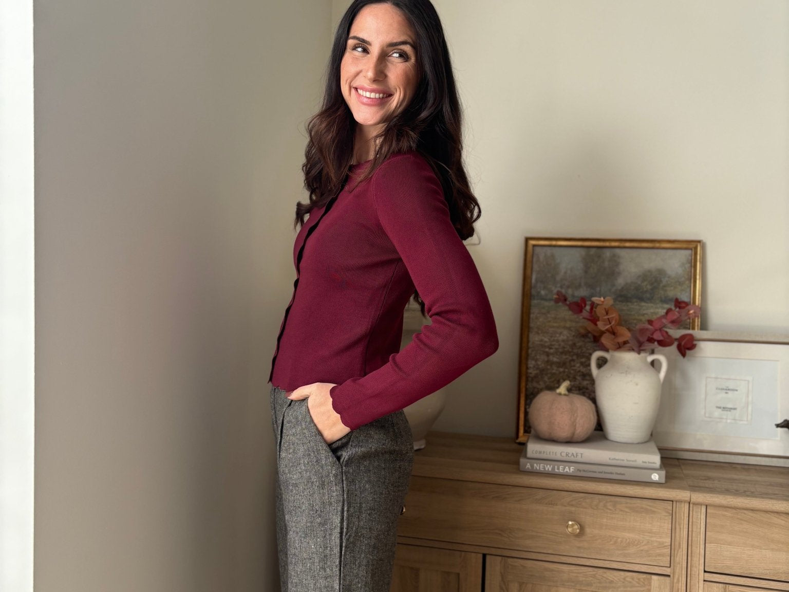 'Pass the Bordeaux' Scalloped Button Down Cardigan - Love and Lee Apparel