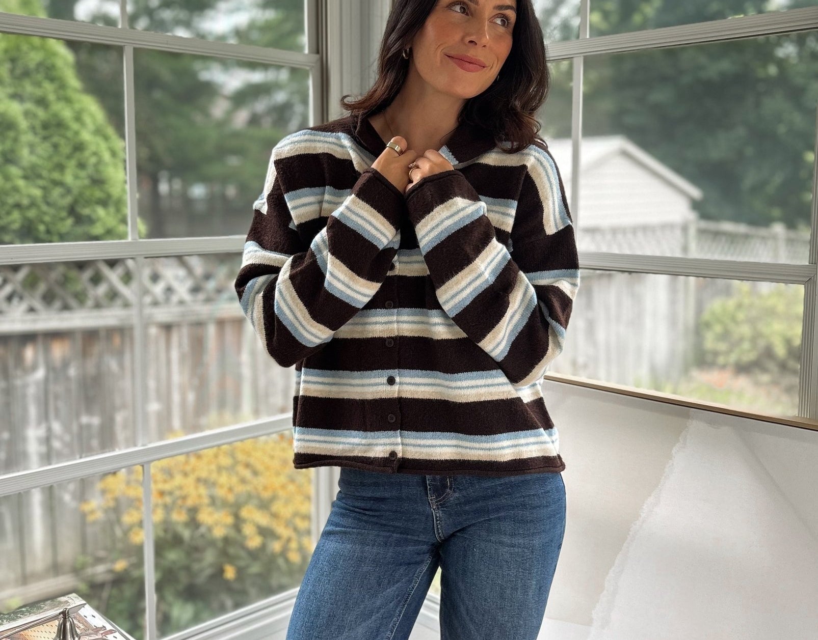 'Yale Bookclub' Multi-Color Stripe Rolled Neck Knit Cardigan - Love and Lee Apparel