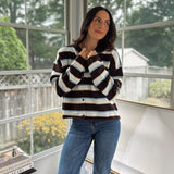 'Yale Bookclub' Multi-Color Stripe Rolled Neck Knit Cardigan - Love and Lee Apparel