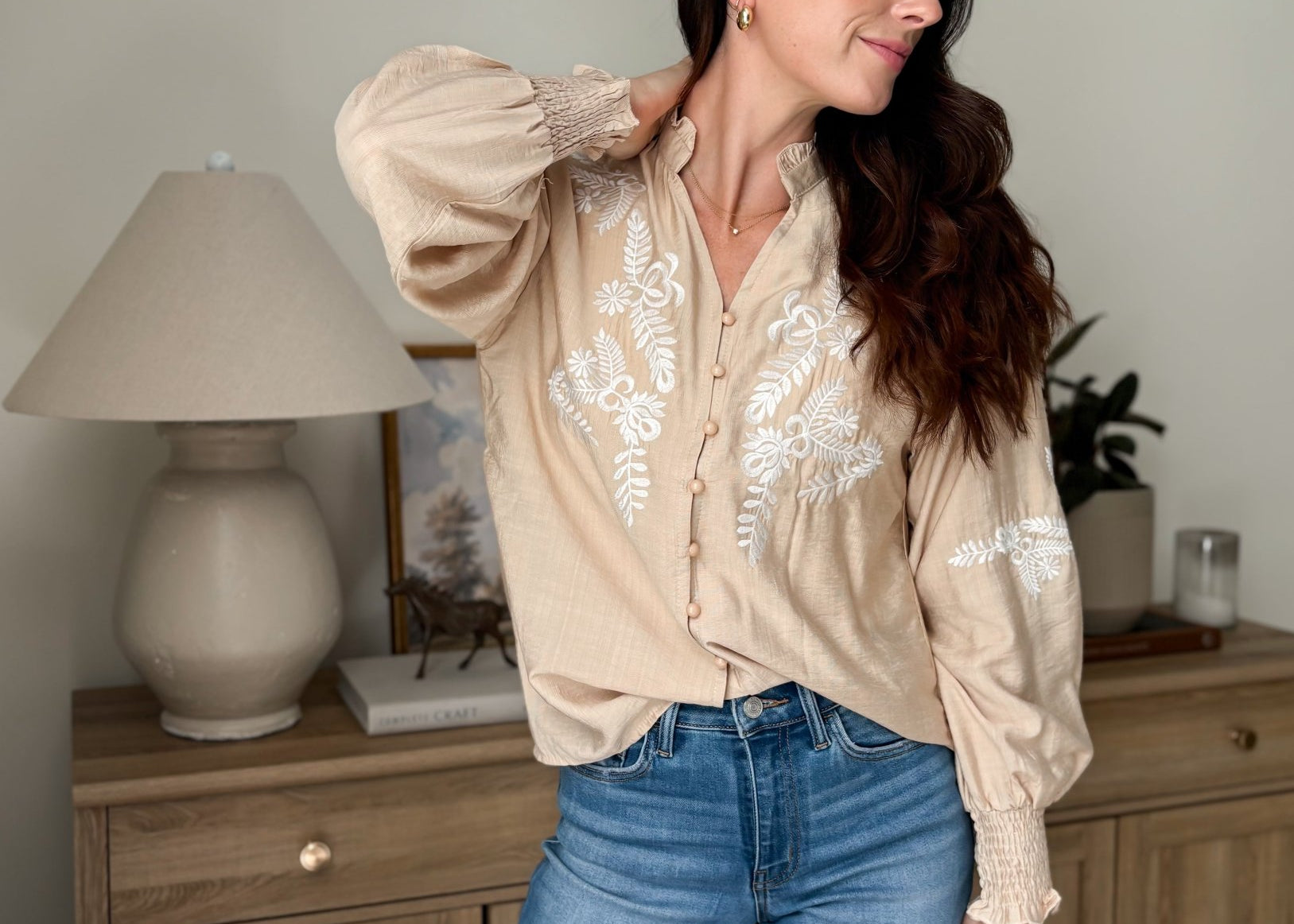 The Aspen Floral Embroidered Cotton Blend Blouse Boho Puff Sleeve - Love and Lee Apparel