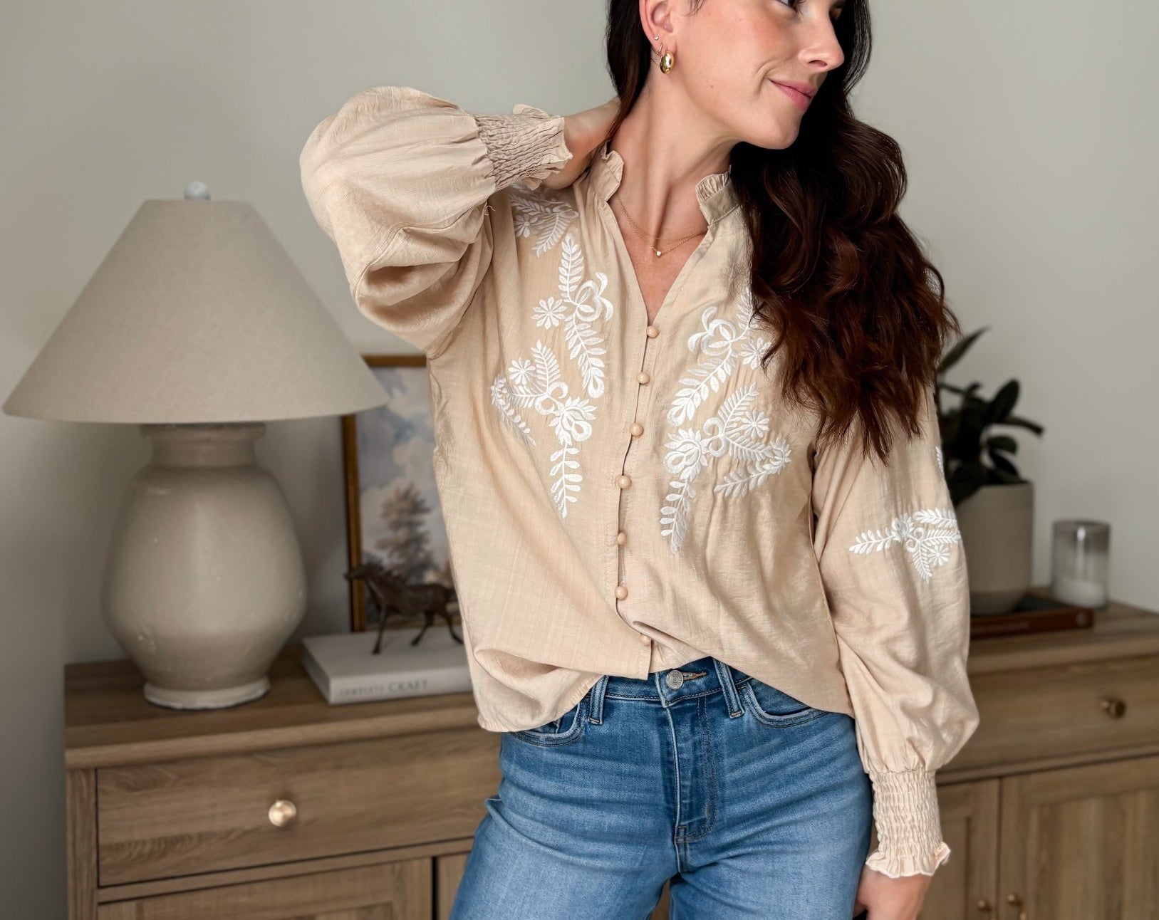 The Aspen Floral Embroidered Cotton Blend Blouse Boho Puff Sleeve - Love and Lee Apparel