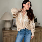 The Aspen Floral Embroidered Cotton Blend Blouse Boho Puff Sleeve - Love and Lee Apparel