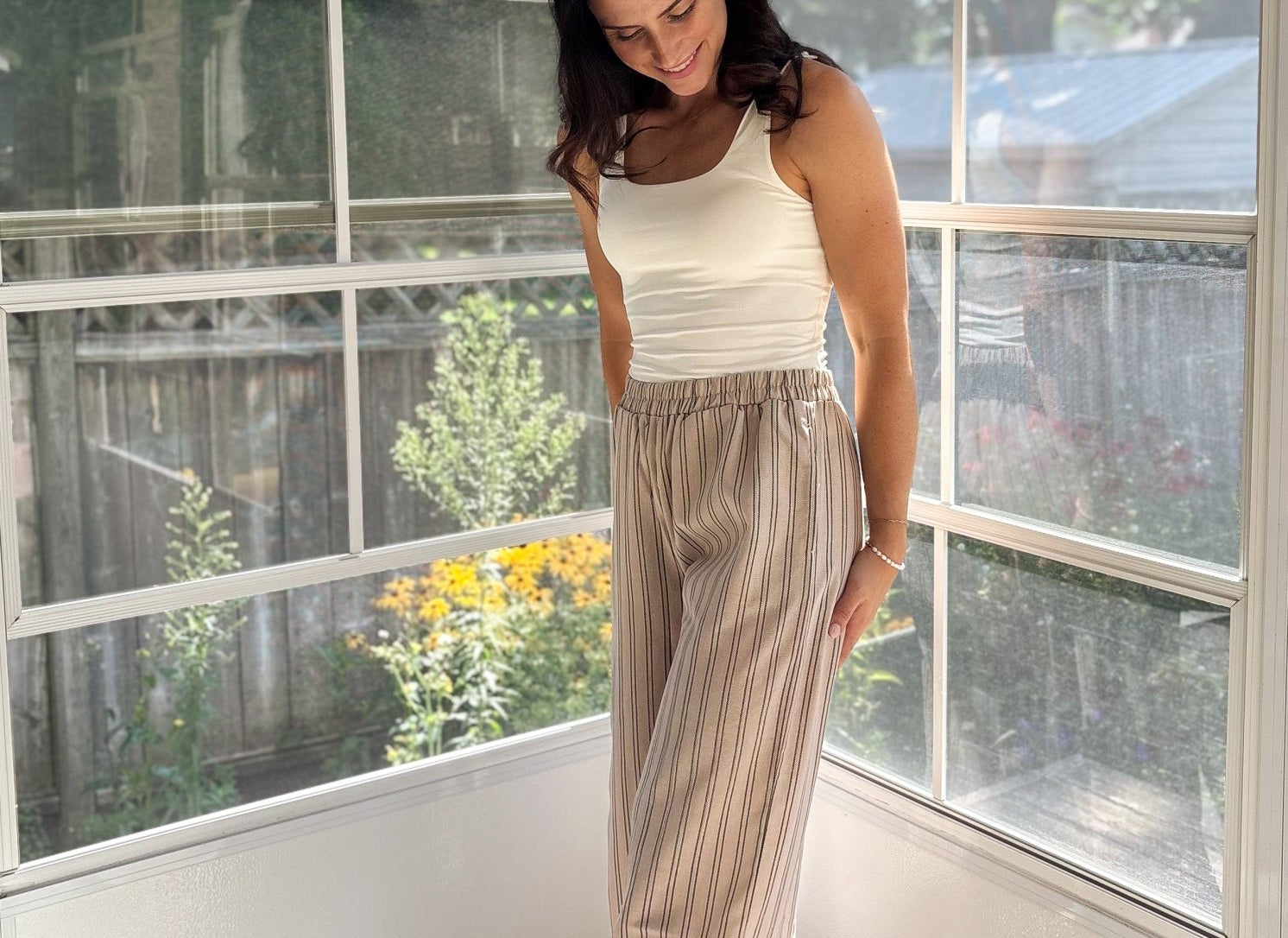 Coco Stripe Elastic Waist Linen Lounge Pants - Love and Lee Apparel