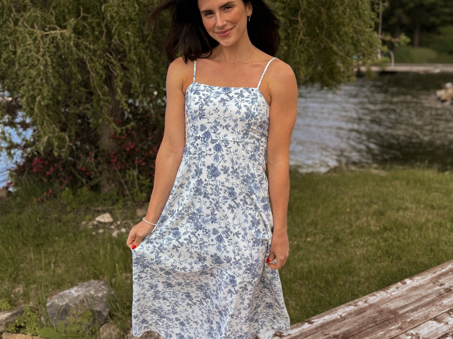 Tides Watercolour Floral Spaghetti Strap Midi Dress - Love and Lee Apparel