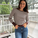'Study Hall' Boat Neck Stripe Ribbed Long Sleeve Sweater Top - Love and Lee Apparel