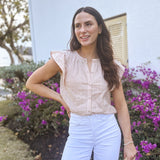 The Fiona Flutter Sleeve Button Down Embroidered Top - Love and Lee Apparel