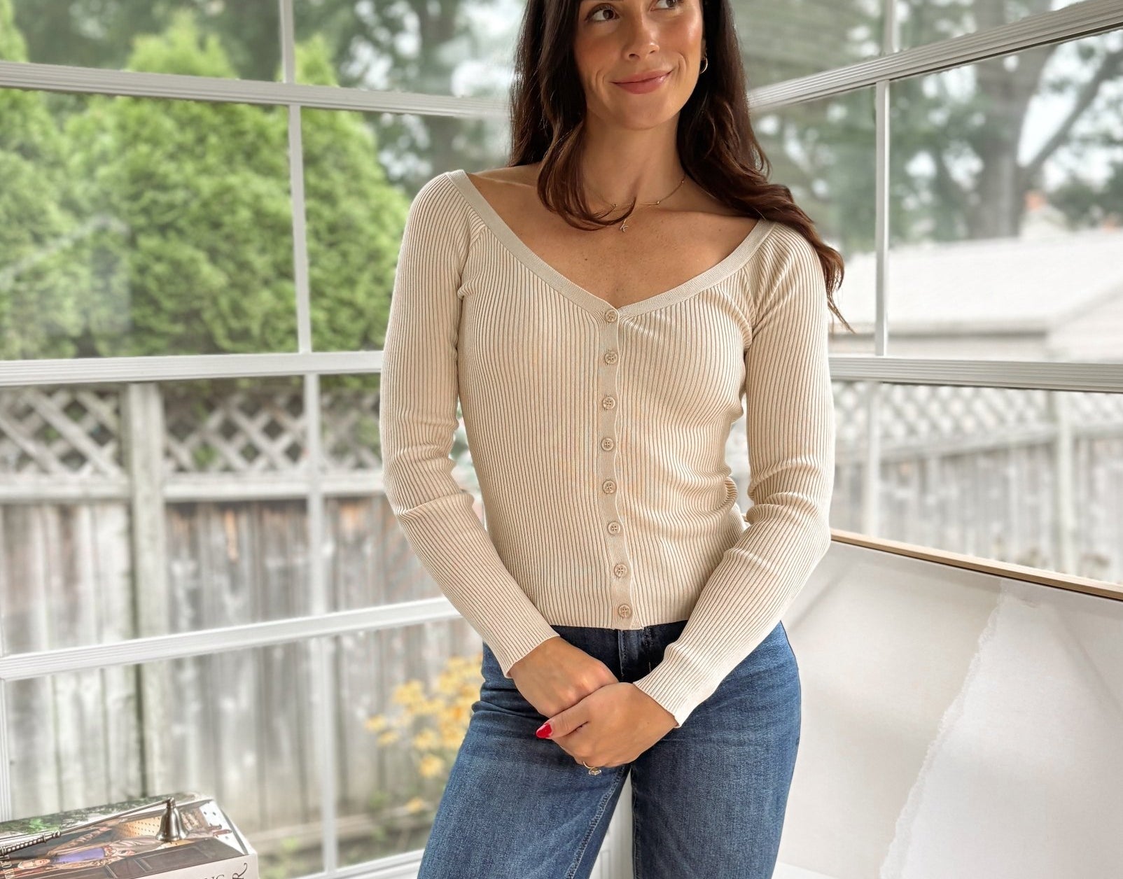 'The Cambridge House' Scoop Neck Button Fitted Ribbed Knit Cardigan - Love and Lee Apparel
