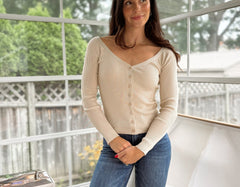 'The Cambridge House' Scoop Neck Button Fitted Ribbed Knit Cardigan - Love and Lee Apparel