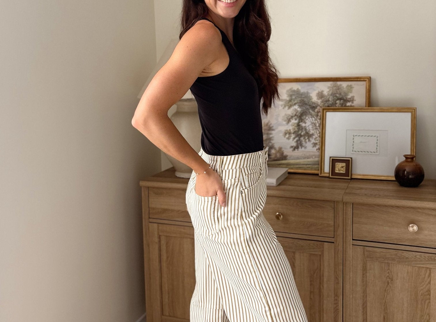 The Cecelia Stripe Cotton Barrel Jeans Casual High Waist Pants - Love and Lee Apparel