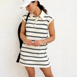 The Tess Stripe Collared Short Sleeve Mini Shirt Dress - Love and Lee Apparel