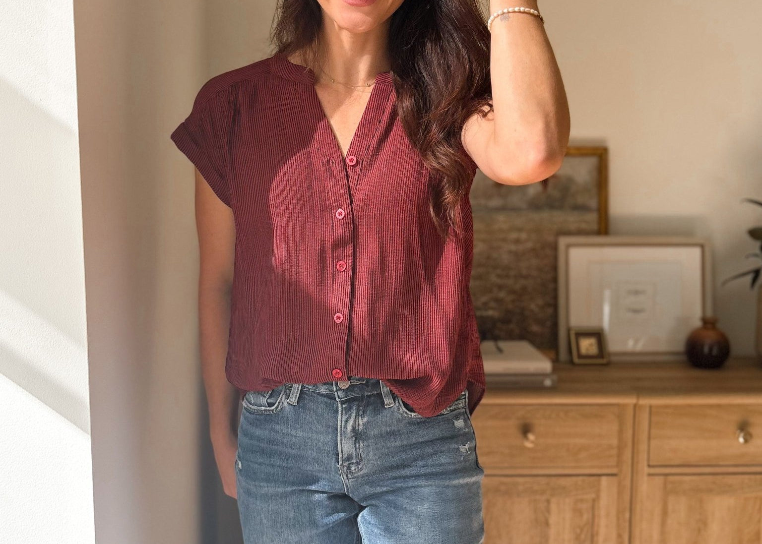 Honeycrisp Pinstripe Short Sleeve Button Down Shirt - Love and Lee Apparel