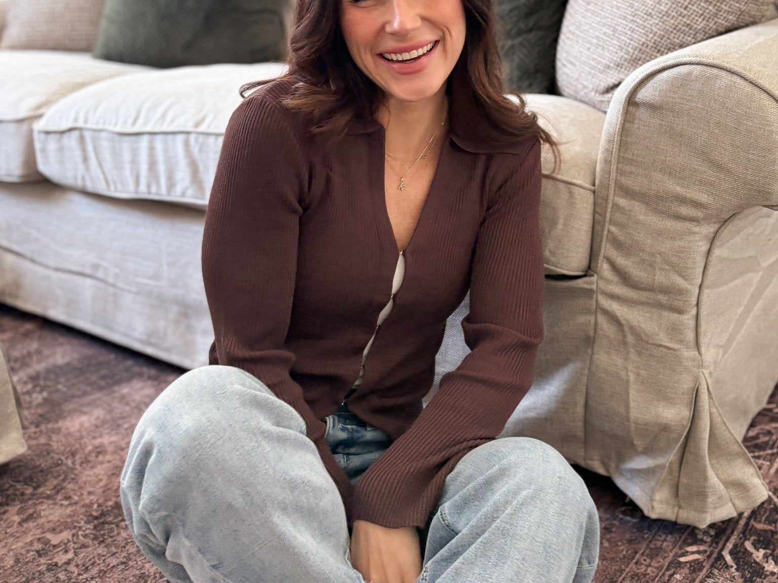 The Cora Front Hook Collared Long Sleeve Knit Cardigan in Brown - Love and Lee Apparel