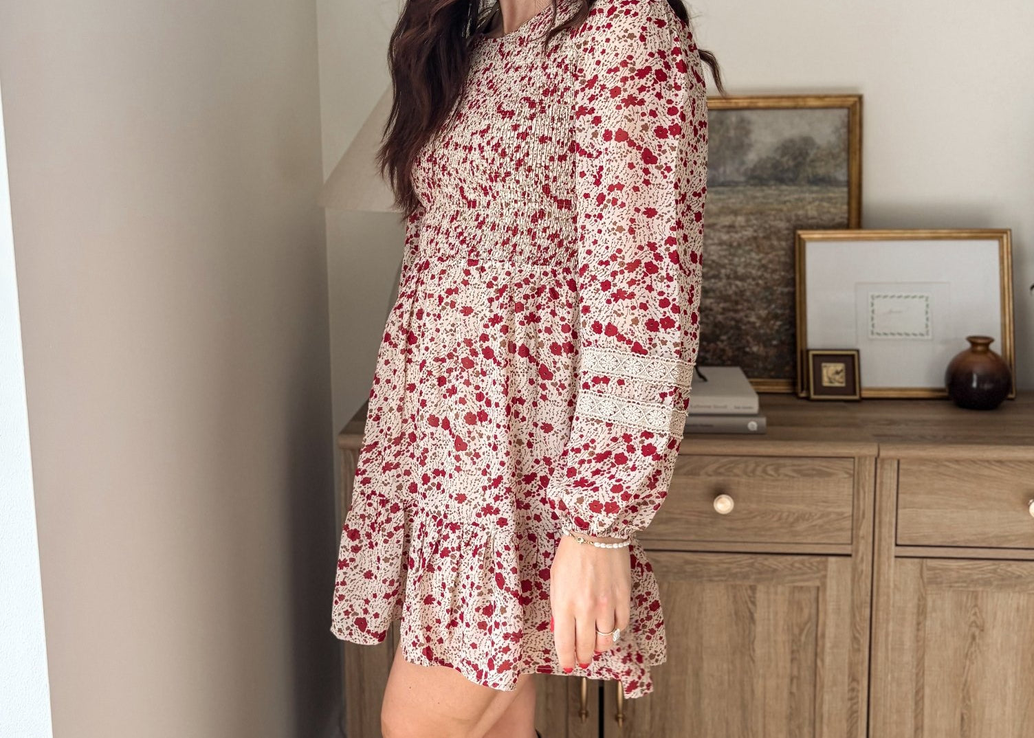 The Early Harvest Lace Trim Smocking Printed Mini Dress - Love and Lee Apparel